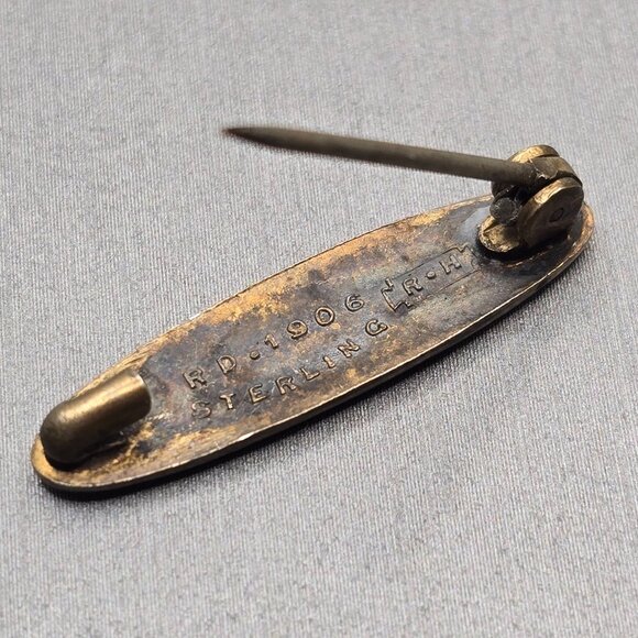 Antique Sterling Guilloche Registered Design Sash Pin/Brooch Signed RH 1906 Mini - Picture 6 of 8